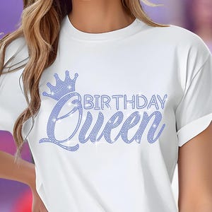 Geburtstagskönigin-Strass-Shirt: Glitzerndes Squad-Feier-T-Stück