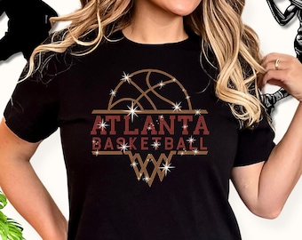 Atlanta Basketball Rhinestone Shirt: Basketball Team Retro Bling Tee