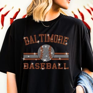 Baltimore Baseball Rhinestone T-Shirt, Teams Game Day Favorite Shirt, Unisex Soft-style Tee-Shirt for Sport Lovers, Baseball Enthusiast Gift