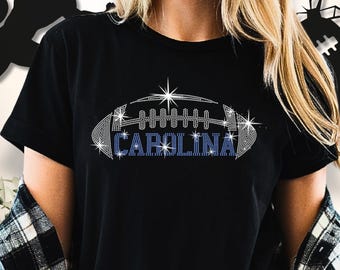 Carolina Rhinestone Football Shirt: Vintage Style Comfort Colors Tee