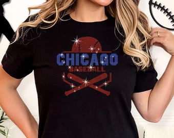 Camiseta de béisbol de Chicago con pedrería: Regalo deportivo para mamás aficionadas al béisbol.