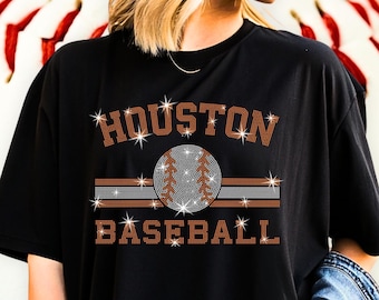 Camiseta de béisbol de Houston con pedrería: Ropa para aficionados de la MLB para el día del partido