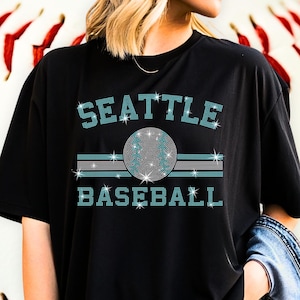 Seattle Baseball Rhinestone T-Shirt, Breathable Soft-Style Cotton Team Tee-Shirt, Unique Design Game Day Cheering Shirt for Her or Him