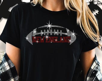 Maglietta da calcio New England con strass: design glitterato New England