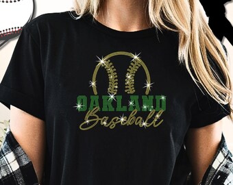 Oakland Baseball Team Rhinestone Shirt: Retro Groovy Athletics Tee