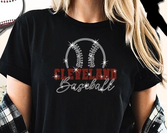 Camiseta con pedrería del equipo de béisbol de Cleveland: Camiseta deportiva para el día del partido.