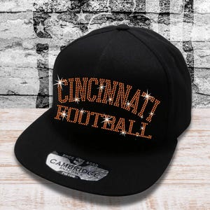 Cincinnati Football Rhinestone Snapback Cap, Favorite Team Hat, Enthusiasts Dad Game Day Cap, Vintage Headwear, NFL Holiday Gift Hat