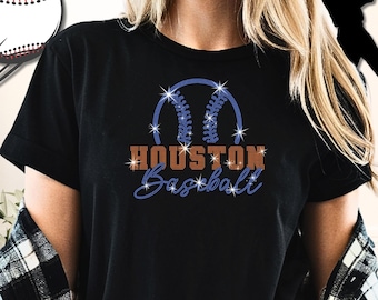 Camiseta con pedrería del equipo de béisbol de Houston: Ropa retro para el día del partido.