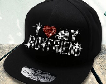Ich liebe meinen Freund Strass Hut, Bling Snapback Geschenk für Ihn, funkelnde Freund Kappe, süße Paar Hut, Geschenkidee zum Valentinstag