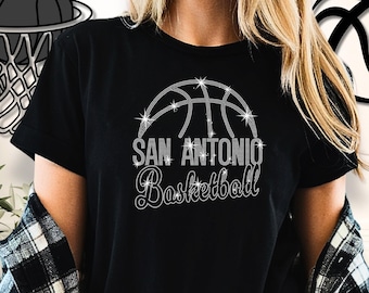 San Antonio Basketball Rhinestone Shirt: Trendy Basketball Game Day Bling Apparel