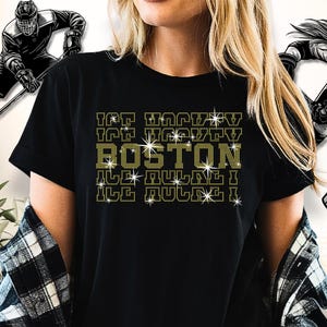 Boston Ice Hockey Rhinestone Shirt: Bling Hockey Game Day Apparel