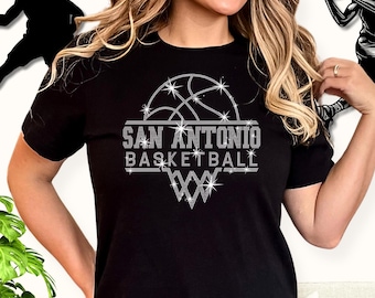 San Antonio Basketball Sports Team Rhinestone Shirt: Ladies Basketball Retro Sports Tee