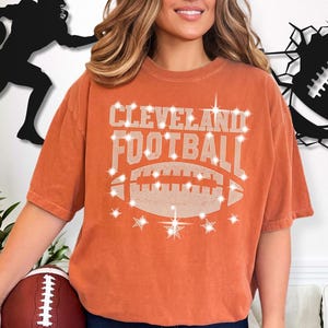 Cleveland Rhinestone Football Shirt: Sporty Chic Fan Apparel