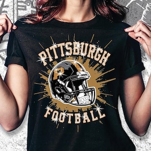 Pittsburgh Game Day DTF Rhinestone Shirt, Bling Football Team Dazzling Tee, Retro Football Season Hoodie, Game Fashion Tee, Sunday Tee Shirt