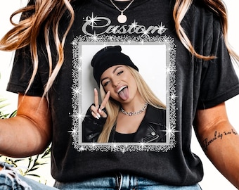 Custom Rhinestone Portrait Shirt: Sparkly Personalized Picture Sweatshirt, Bling Photo Frame Apparel