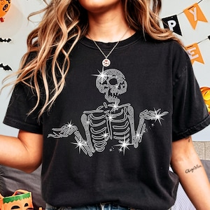 Rhinestone Skeleton Sparkle Shirt: Halloween Gothic Outfit