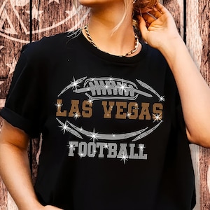 Camiseta con diamantes de imitación de Las Vegas, camiseta llamativa y brillante para fanáticos del fútbol, camiseta de moda con equipo brillante, camiseta de moda de domingo, camiseta elegante para el día del juego