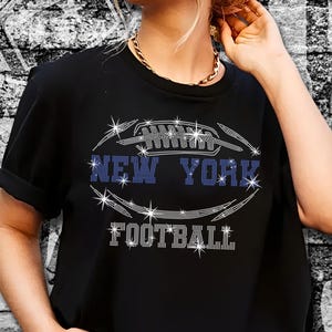 New York Rhinestone Football T-Shirt: Game Day Fan Tee