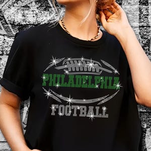 Philadelphia Rhinestone T-shirt, Unique Design Ideal Gift Football Tee for Game Day, Quality and Durable Chic Shirt, Trendy Sport Fan Shirt