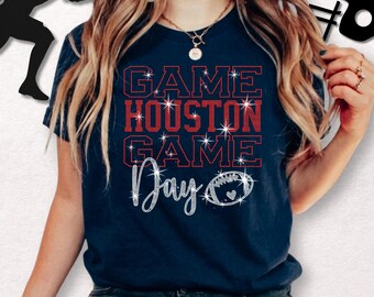Houston Football Game Day Shirt: Sparkly Football Fan Tee & Sweatshirt