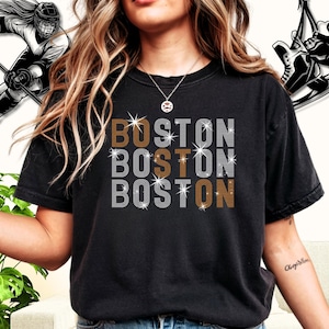 Boston Rhinestone Shirt: Ice Hockey Game Day Bling Tee