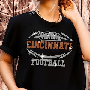Cincinnati Rhinestone Football T-Shirt: Sparkling Game Day Tee