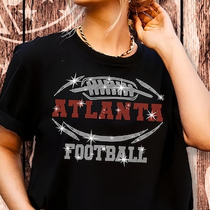 Atlanta Rhinestone T-Shirt, Game Day Football Tee-Shirt for Fans, Eye-Catching Glitter Sports Tee, Unique Football Team Bling Top