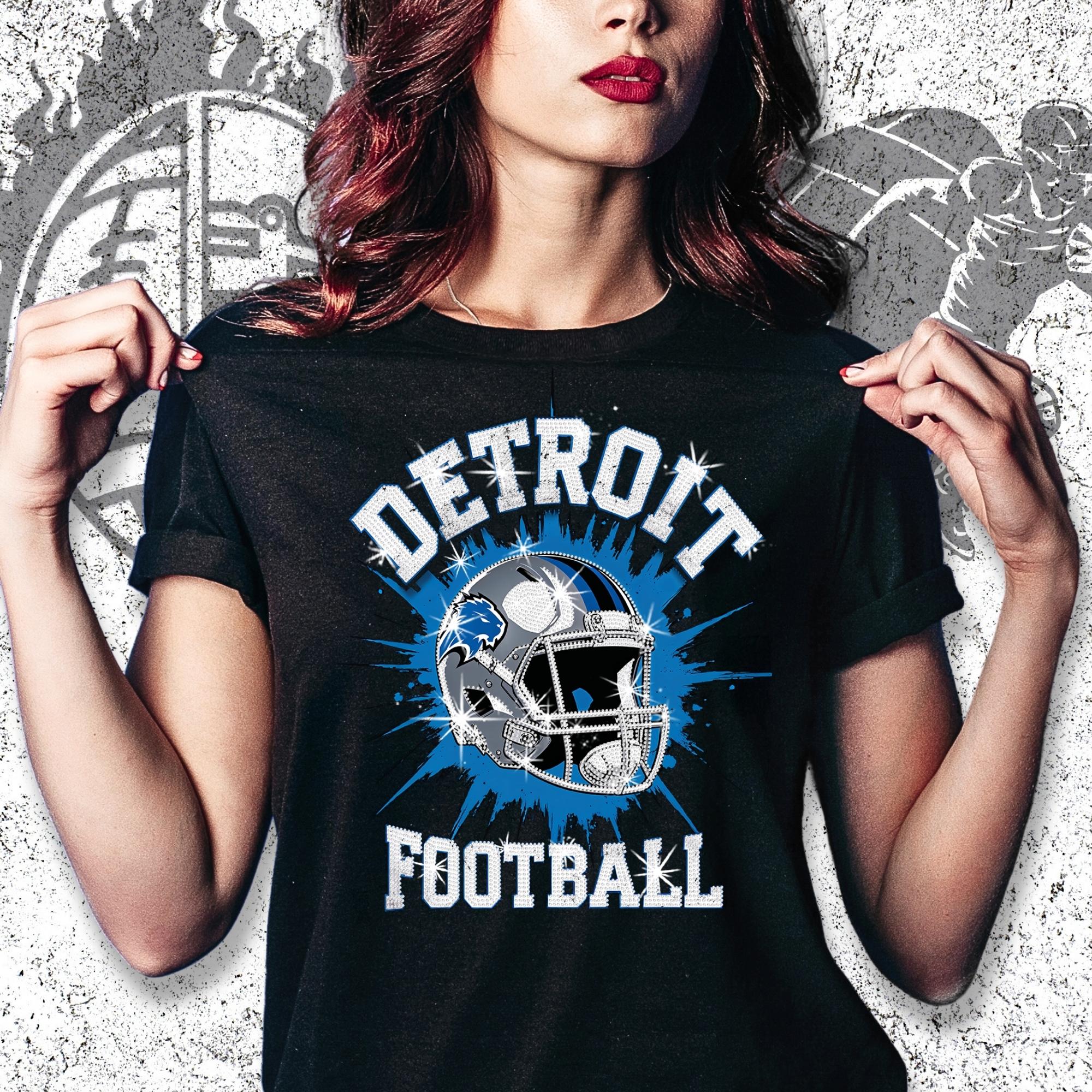 Detroit Game Day DTF & Rhinestone Shirt, Bling Detroit Fan T-shirt, Football Mom Hoodie, Bella Canvas Tailgate Tee, Sparkly Football Shirt