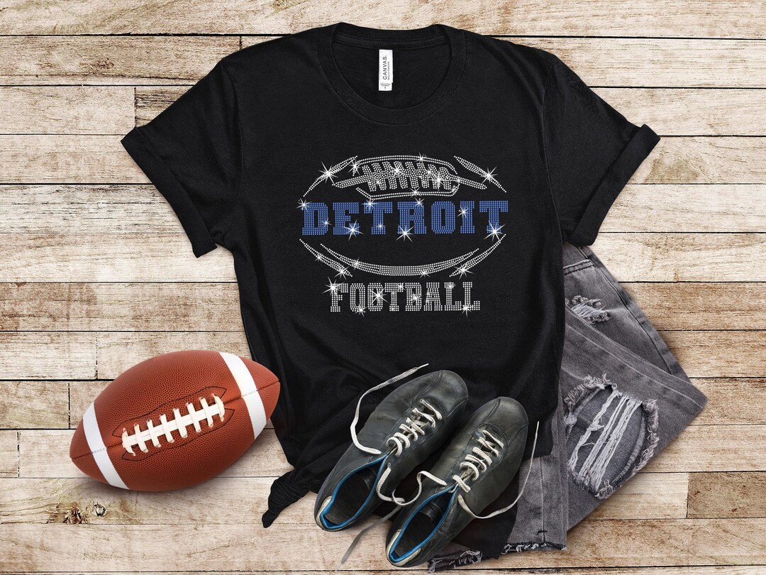 Detroit Rhinestone Shirt, Chic Design Sparkling Football Shirt, Shiny ...