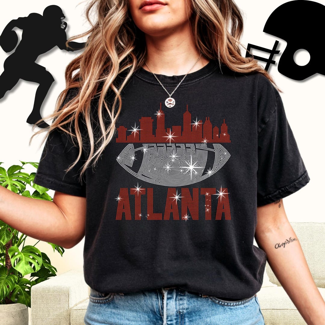 Atlanta Rhinestone Shirt, Atlanta Football Fans Top, Bling Football ...