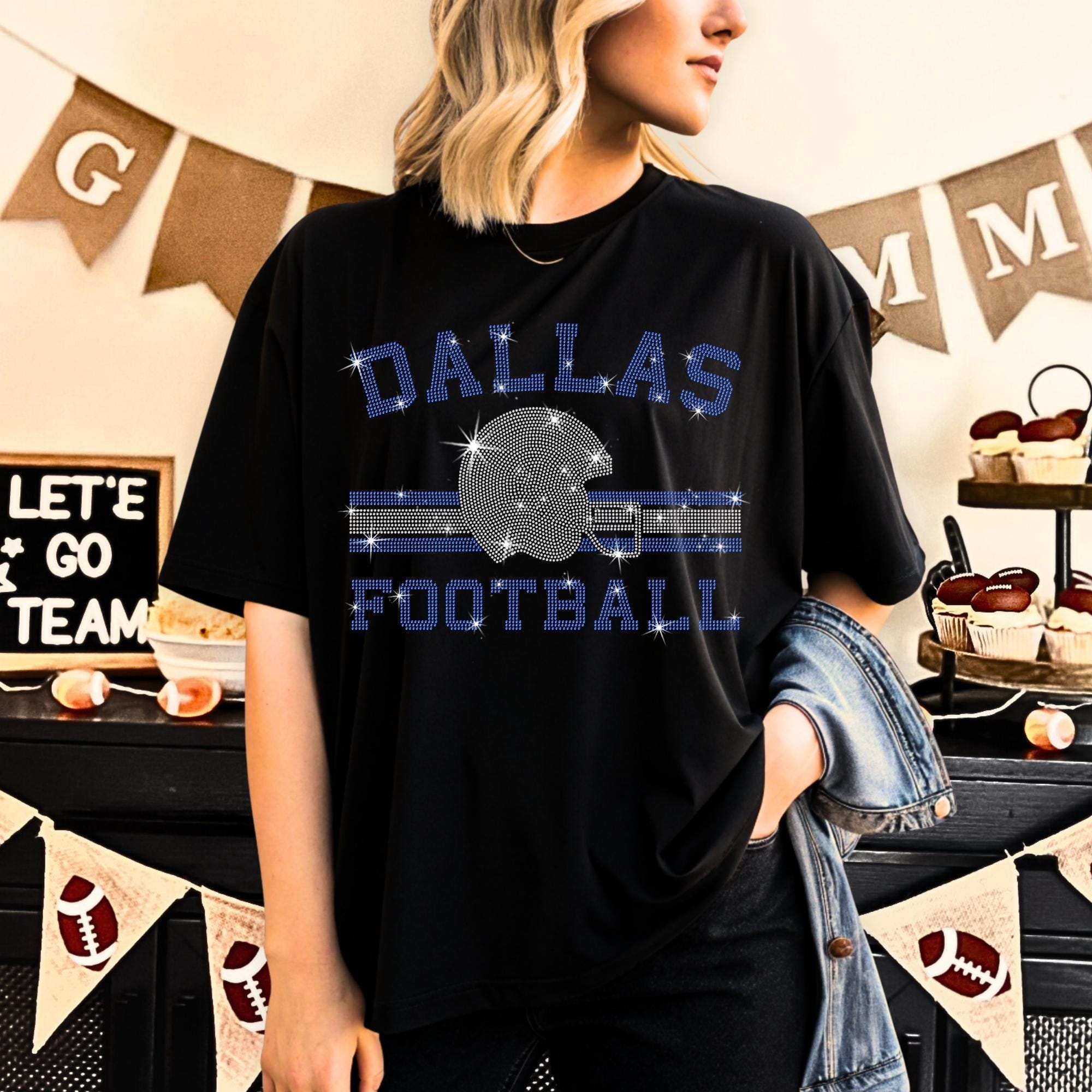 Dallas Football Rhinestone T-Shirt, Game Day Apparel, Vintage Sports Shirt, Funny Cowboys Tee-Shirt, Cozy Sportswear, Gifts For Him Her