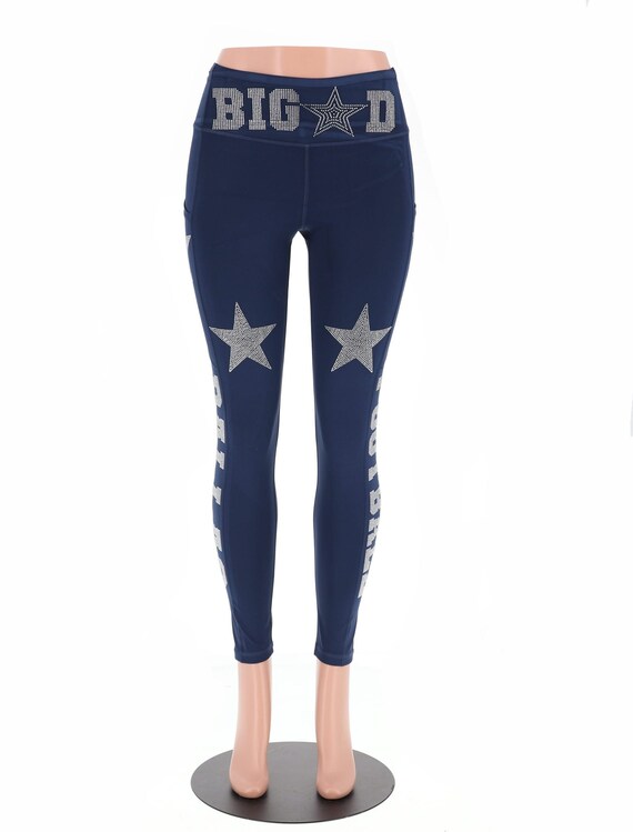 New Dallas Football Big D Both Legs and Front Rhinestone Leggings With  Active Wear Yoga Pant Women Football Yoga Leggings With Side Pocket 