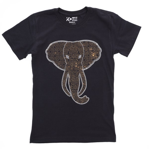 Luxury Looking Mandala Style Elephant Rhinestone Bling Bling Short Sleeve T-shirt