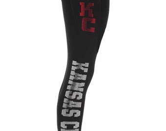 Kansas City Rhinestone Football Leggings: Activewear Yoga Pants