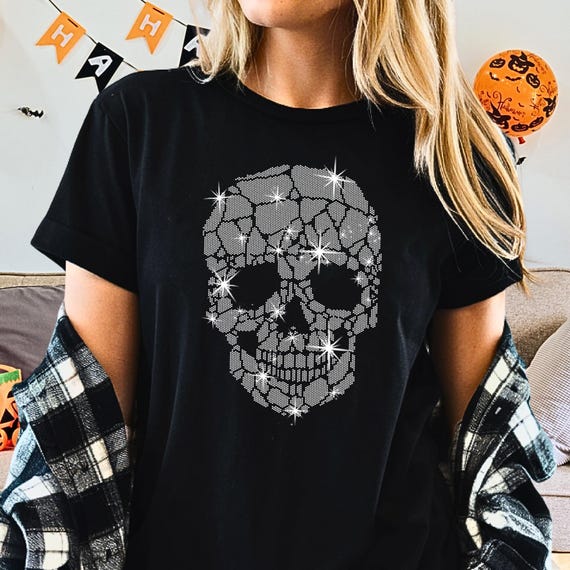 Rhinestone Skull T-shirt: Women's Bling Halloween Tee - Etsy