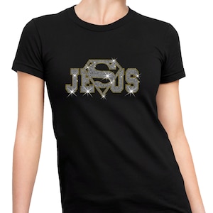 Jesus Rhinestone T-Shirt, Jesus Saves Shirt, Christian Shirt, Super Hero Shirt, Jesus, Faith, God, Viral Shirt, Bling Bling Tee, Women shirt
