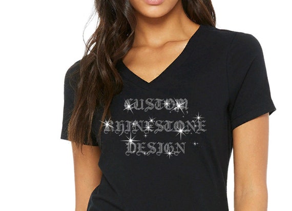 Custom Rhinestone V-neck T-shirt: Personalized Bling Tee