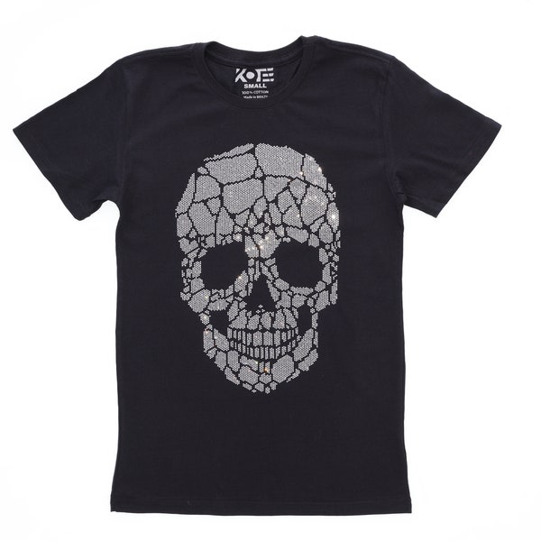 Skull Shirt, Skull T-shirt, Rhinestone Tee, Halloween Shirt, Skull Savage, Crystal shirt, Short Sleeve Shirt, Women bling Tee,