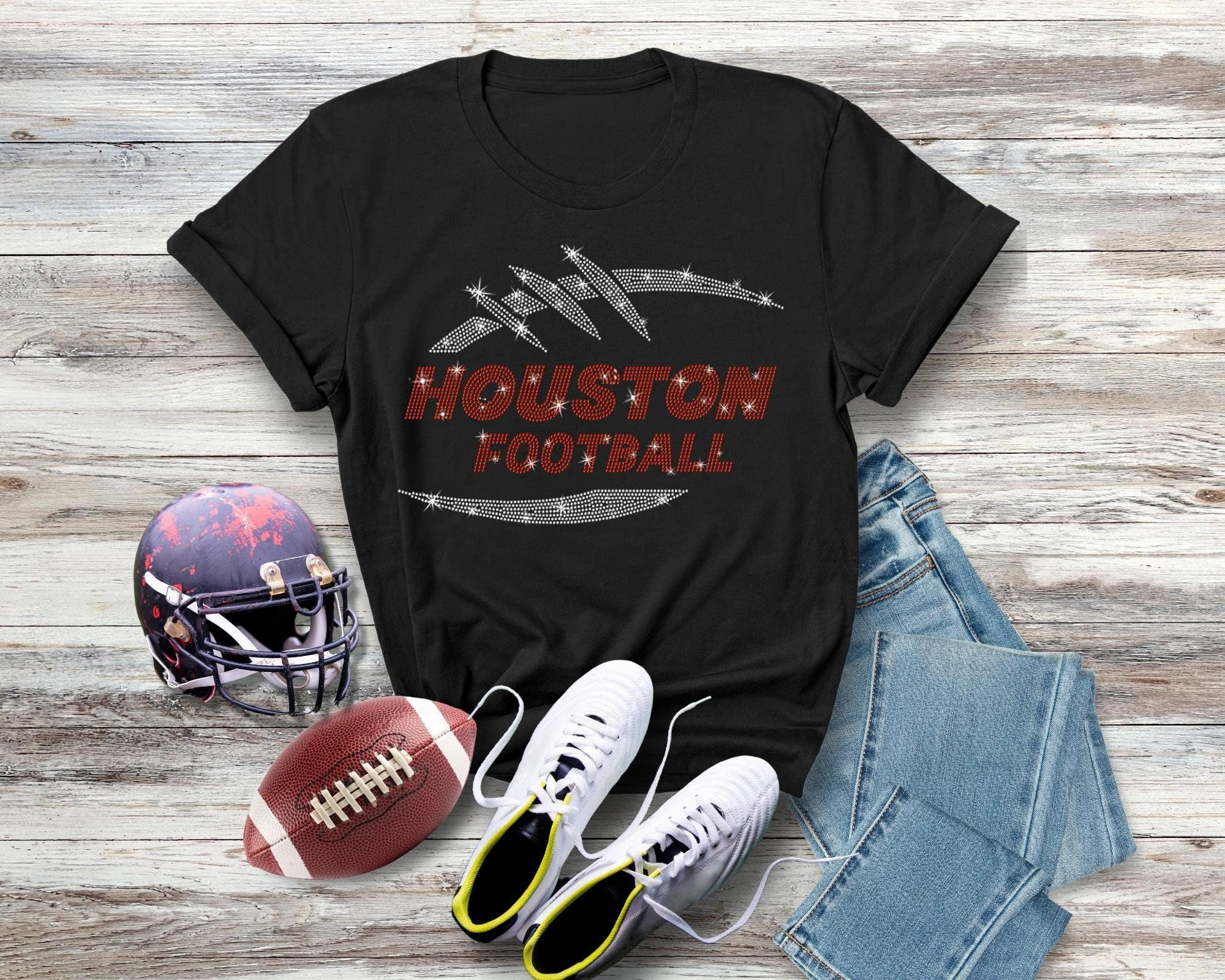 Houston Football Rhinestone T-Shirt: Retro Game Day Spirit