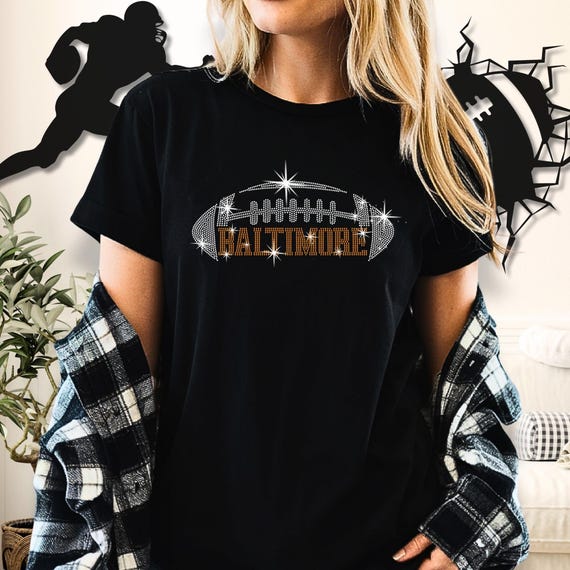 Baltimore Rhinestone Football T-shirt: Vintage Style Sports Tee