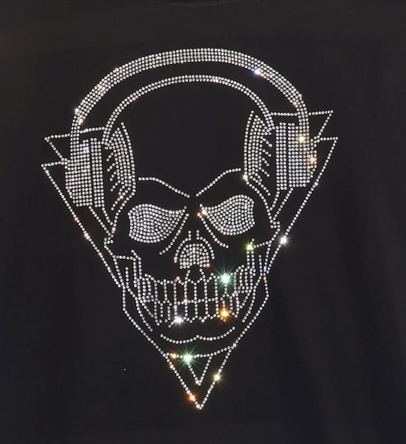 Rock and Roll Skull Rhinestone Bling T-shirt, Unisex Gothic Outfit
