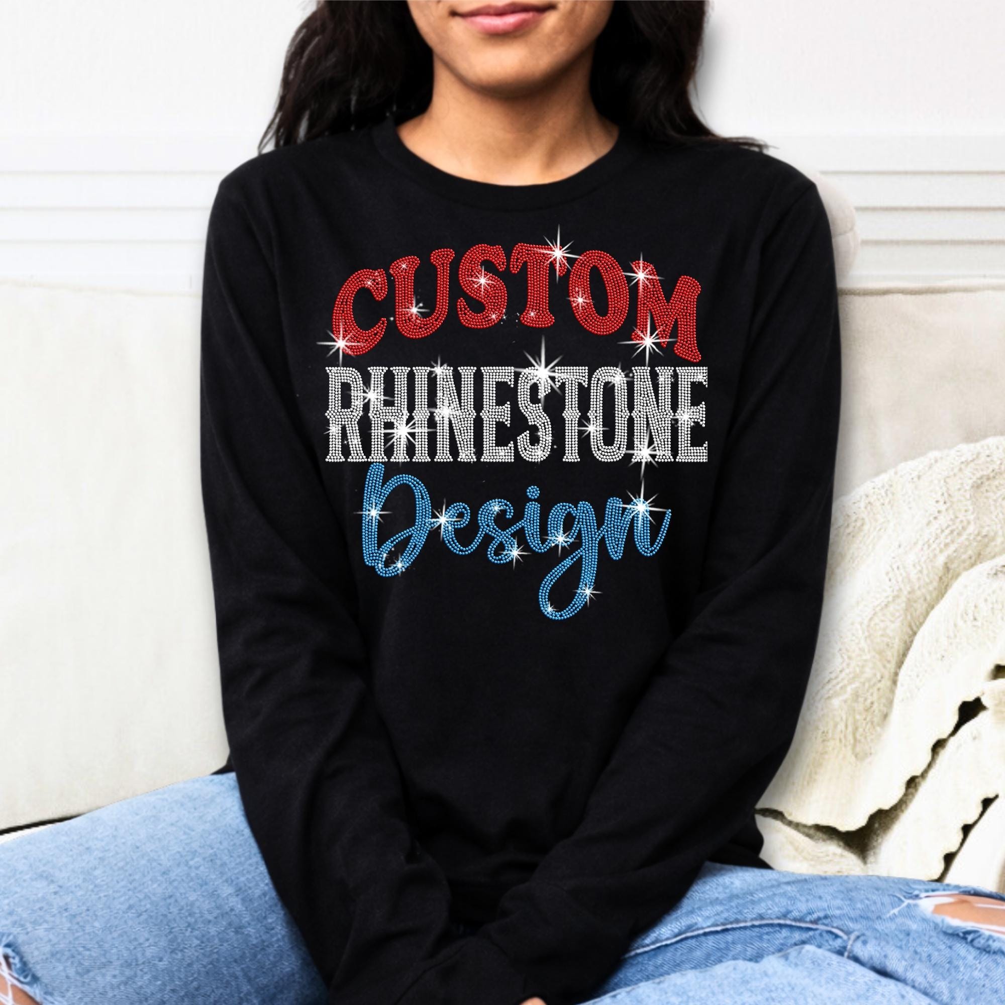 Custom Rhinestone Long Sleeve Shirt: Personalized Long Sleeve Sparkle ...