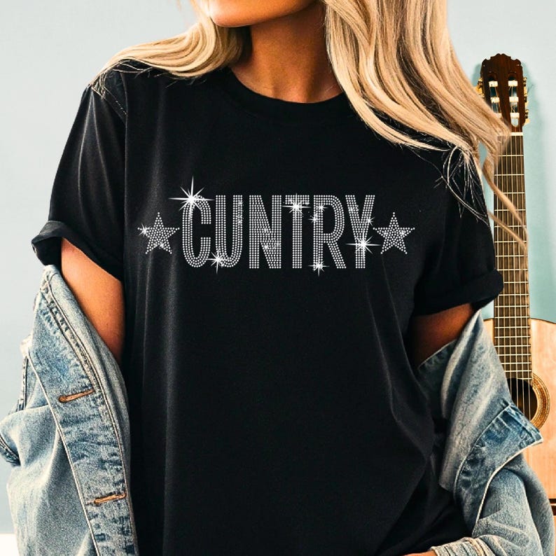 Sparkly Cuntry Rhinestone Shirt, Shiny Country Girl Bling T-shirt, Funny Western Tee for Concert, Chic Cowgirl Outfit, Gift for Music Lovers