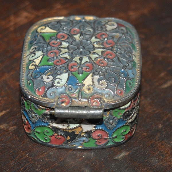 Antique Silver metal and enamel E.G. Webster Trinket, pill Box