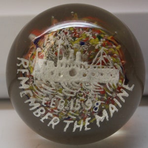 Antique Glass Paperweight &quot;Remember The Maine&quot;