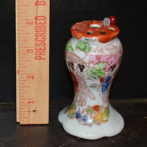 Antique Porcelain Hat pin holder and 2 hat pins