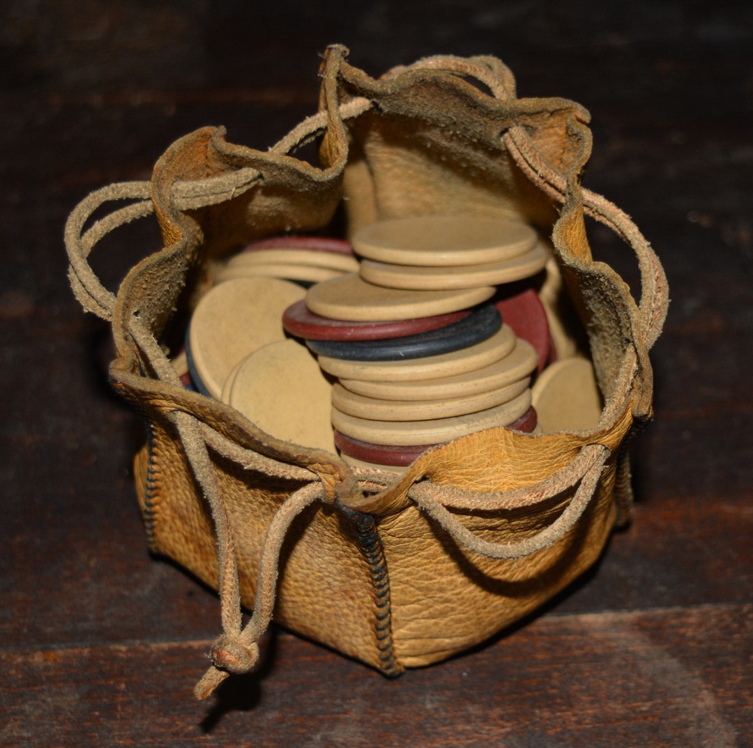 60 Antique Clay Poker Chips in Leather Pouch Etsy