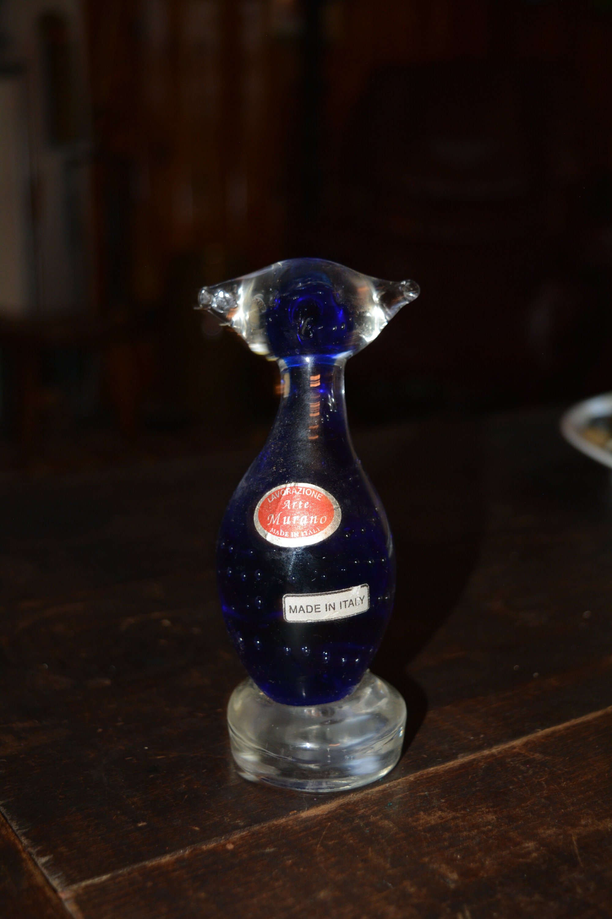 MCM Murano Glass Blue Cat Lavorazione Arte Made in Italy