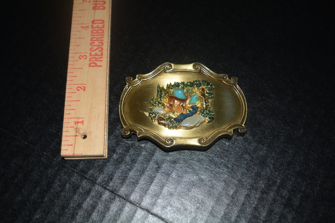 1978 Raintree Belt Buckle, Deer in Woods Etsy