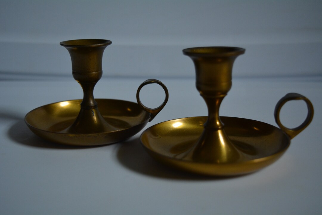 Vintage Brass Candlestick Holders With Finger Loops Etsy